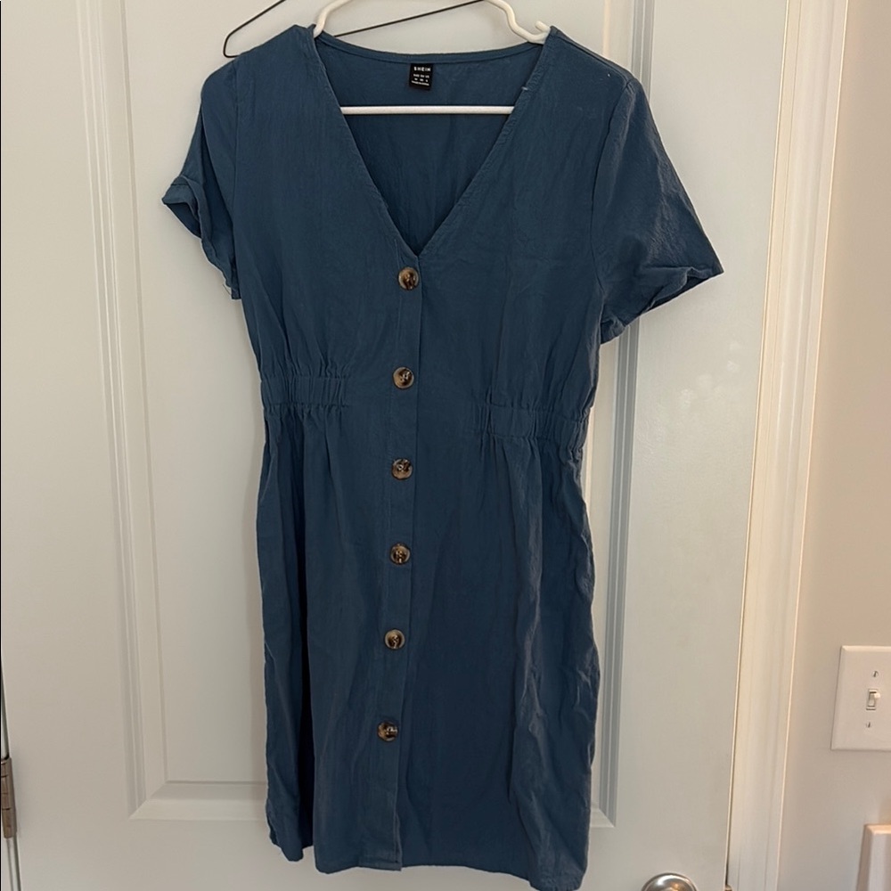 Casual Blue Button-Down Dress